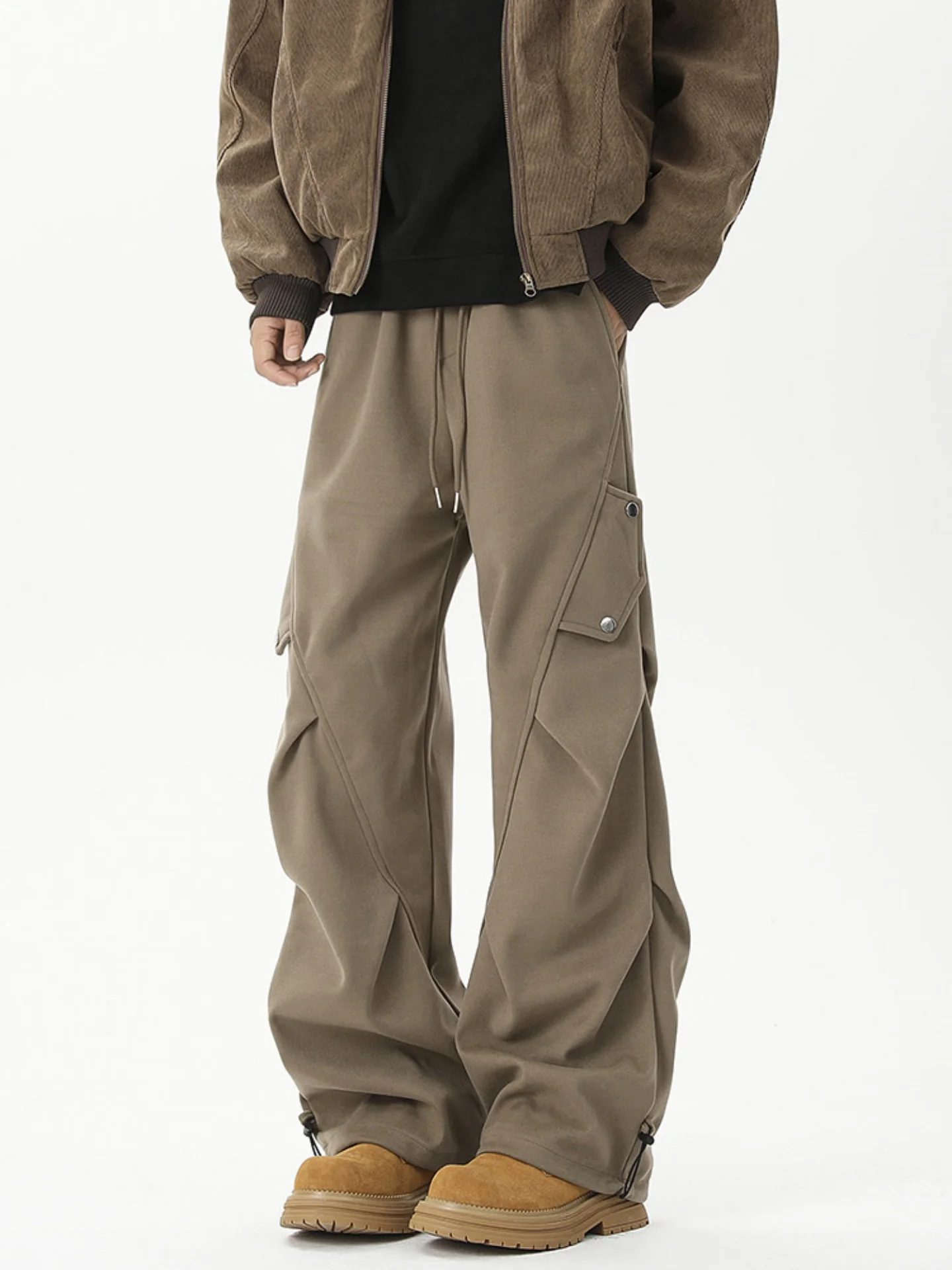 

Men's Winter Thiened Woolen Work Pants Casual Straight Leg Trousers with Pleats Wide Leg Pants Comfortable Loose Fit