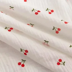 135x50/500cm 100% Cotton Double-Layer Crepe Gauze Cherry Print Fabric For Pajamas,Dresses Home Wear, Underwear  DIY Fabric