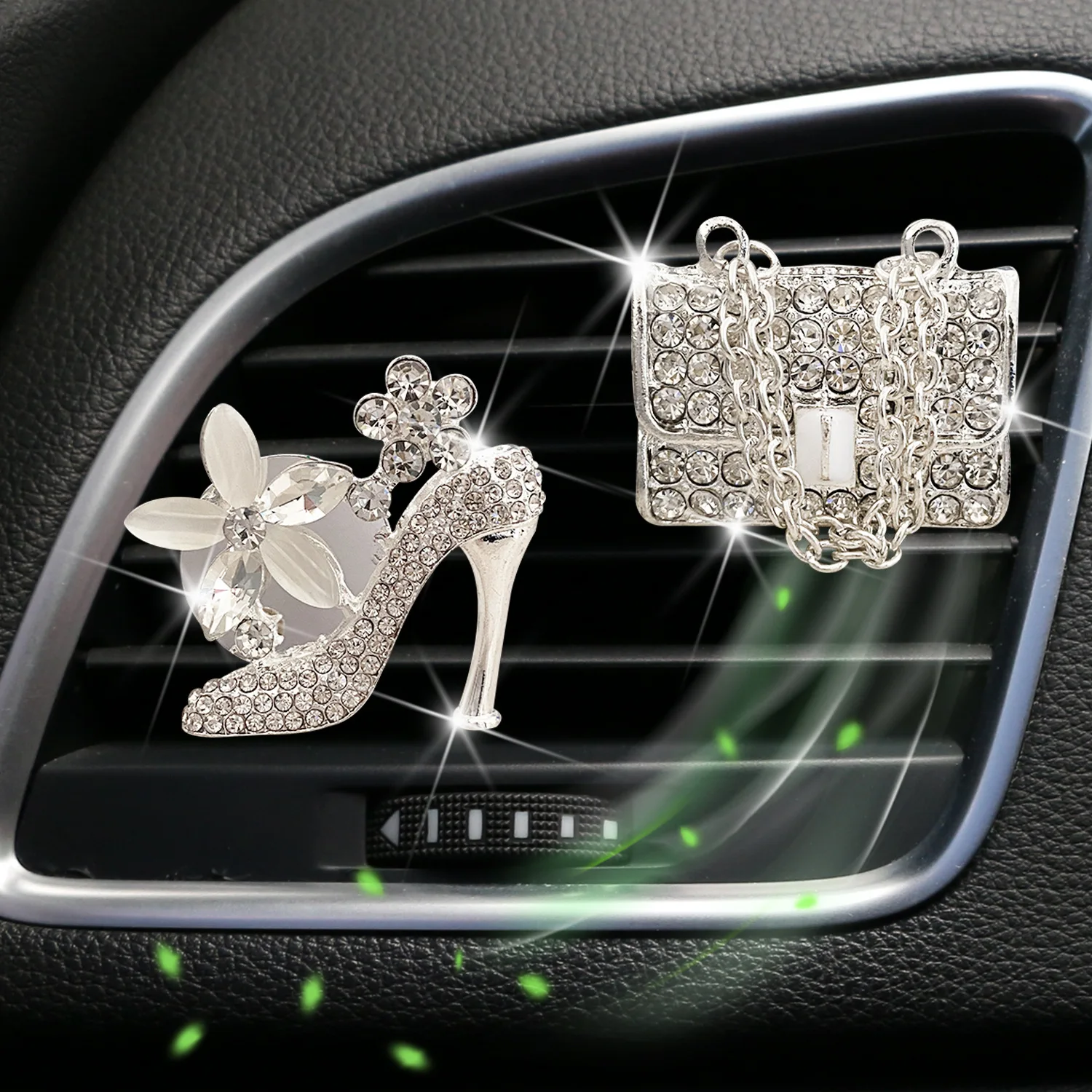 

Shiny Diamond High-heeled Shoes And Bag Car Air Vent Aroma Diffuser Clip Car Air Outlet Decorative Clip Car Interior Decoration