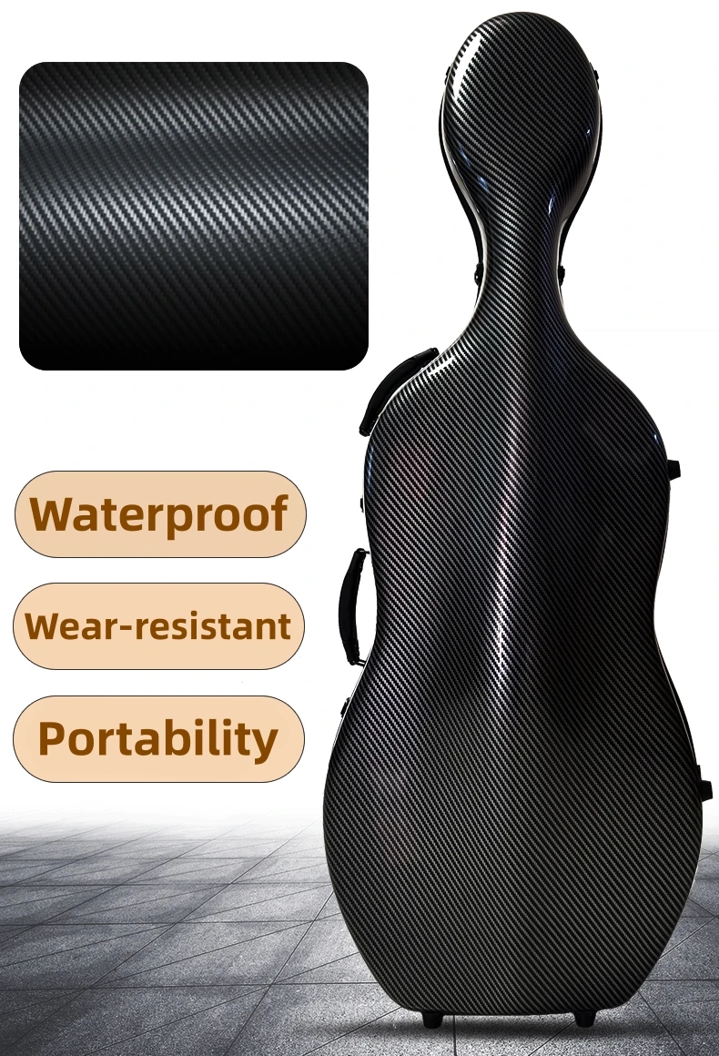 Carbon fiber Cello 4/4 3/4 Hard Case cello box backpack Strong Light 3.5kg,Hard Shell Storage Protect cello Waterproof