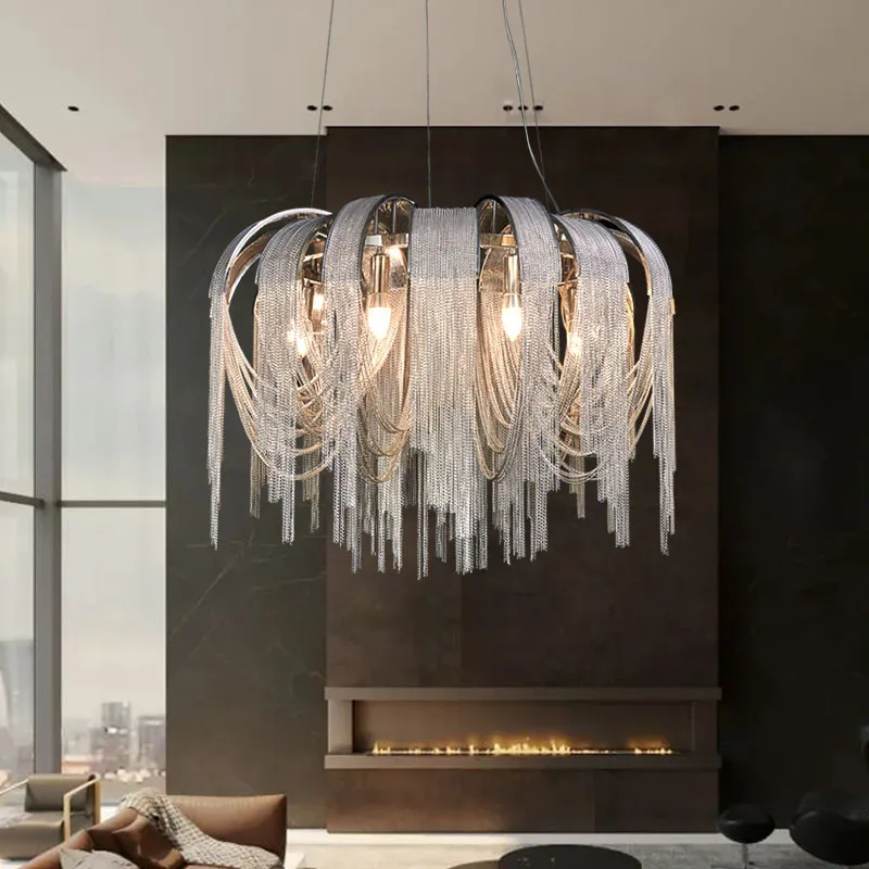 

Italian light luxury tassel living room chandelier postmodern net red restaurant bedroom hotel engineering designer lamp