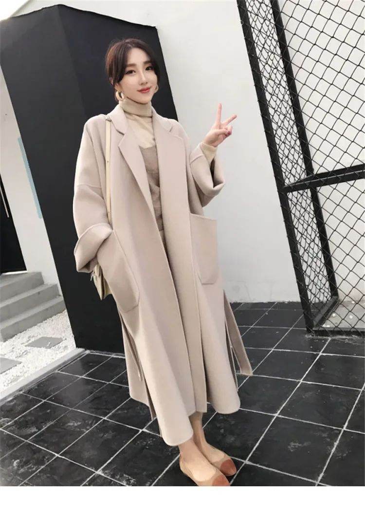 

Korean Style Thick Wool Coat Women Long Over Knee Retro Loose Outerwear Student Winter Fashion Overcoat