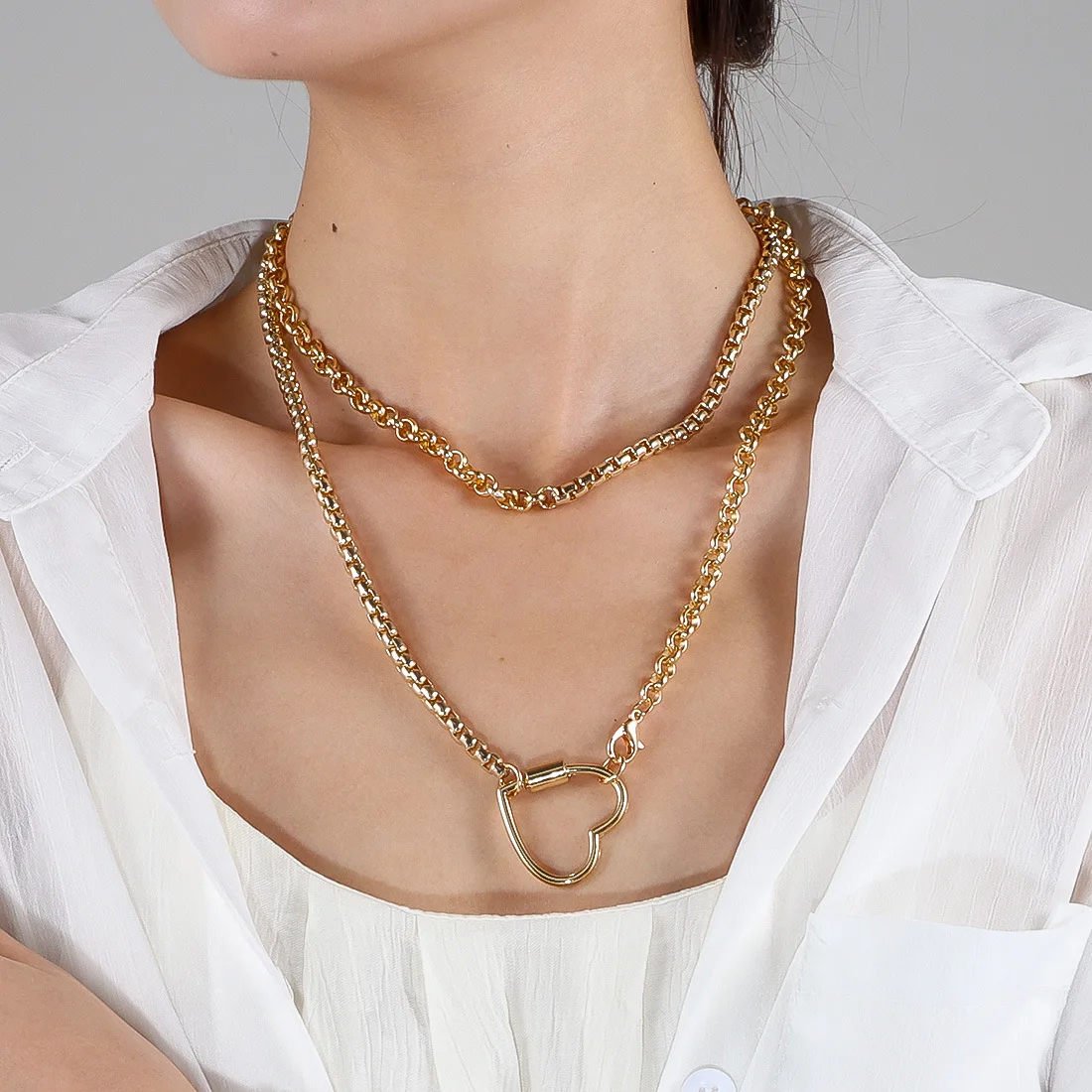DIY accessories Cross-border jewelry personalized hip-hop stacked necklace multi-layer metal chain love necklace NK24070