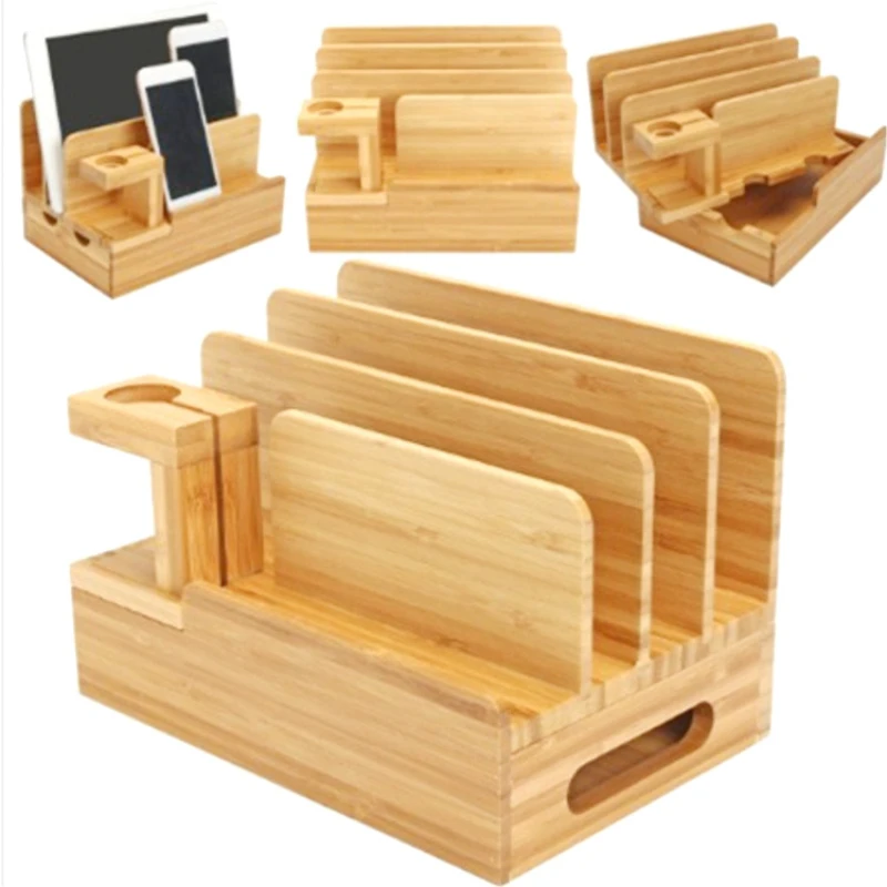 

Smart Watch Phone IPad Storage Stand 2-in-1 Charger Bamboo Desktop Base Interface Repository And Organization