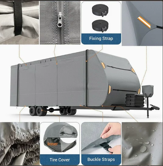 420D Waterproof Oxford Cloth RV Car Cover With UV Protection Dustproof & Rainproof Sunscreen Easy Push-On Fit For Camper Cars