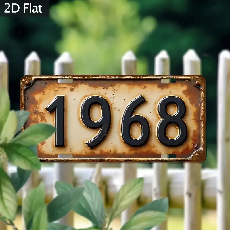 [2D Flat] Vintage 1968 Metal License Plate Sign - 30.48X15.24 cm Rustic Style Wall Decor, Perfect for Home Bar Decoration, No El