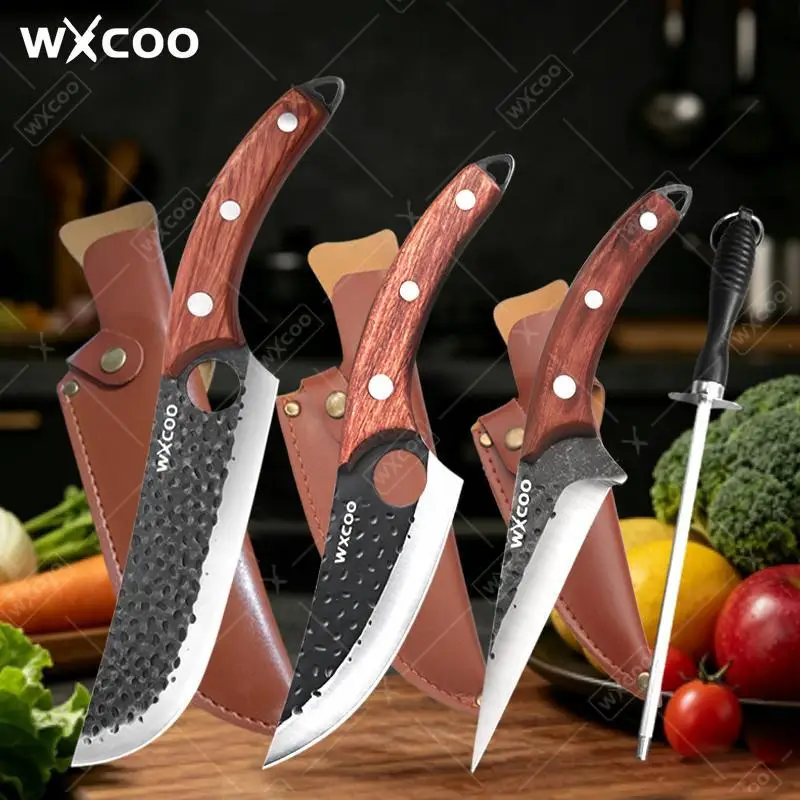 Hand-Forged Butcher Knife Boning with Cover Professional Kitchen Knife Barbecue for Fish Meat Cutting Cooking Accessories