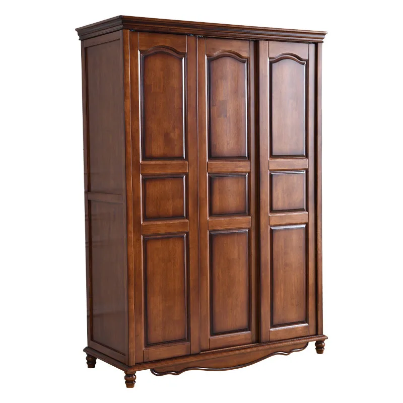 

American solid wood sliding door, sliding door wardrobe, bedroom rural retro solid wood