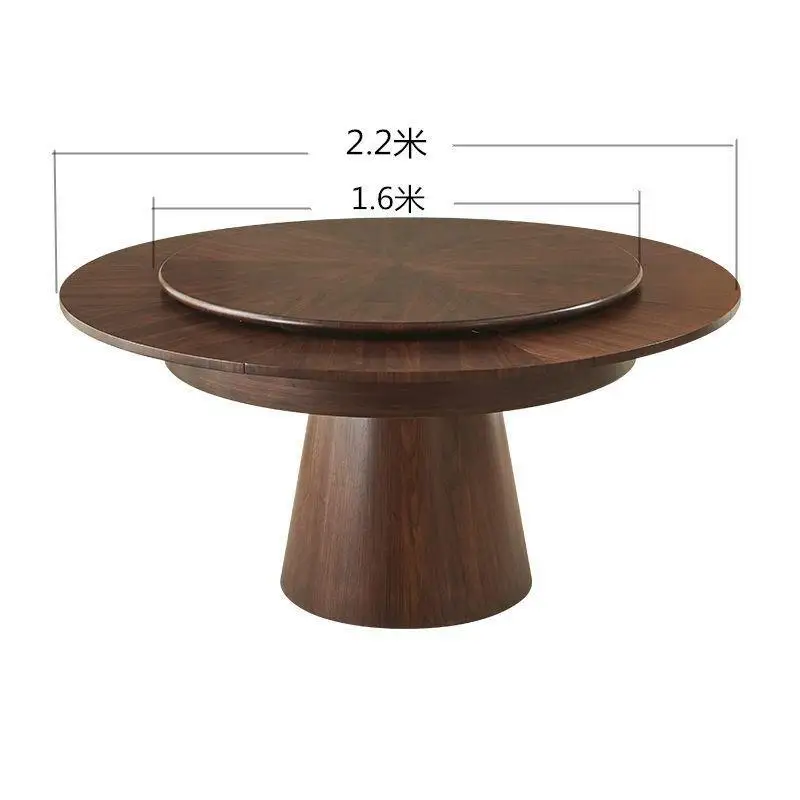 HYS rotating large round table walnut deformation dining table household retractable large round table