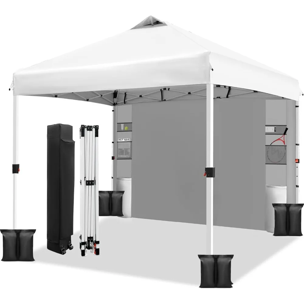 

10x10Pop Up Canopy Tent,One-Button Push Setup,Pop Up Tent with1Sidewall and 6 Pockets,Adjustable Height Instant Portable Shelter