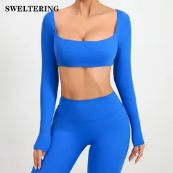 Women Yoga Shirts Crop Top Sexy Long Sleeves Shirts for Women Yoga Sports Fitness Sport Gym Clothes Running Push Up Workout Tops