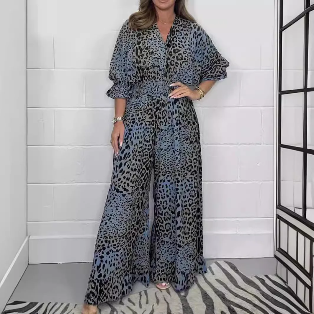 Leopard Print Casual Jumpsuits For Women Sexy And Elegant Long Pants Wide-leg Jumpsuit Dress Party