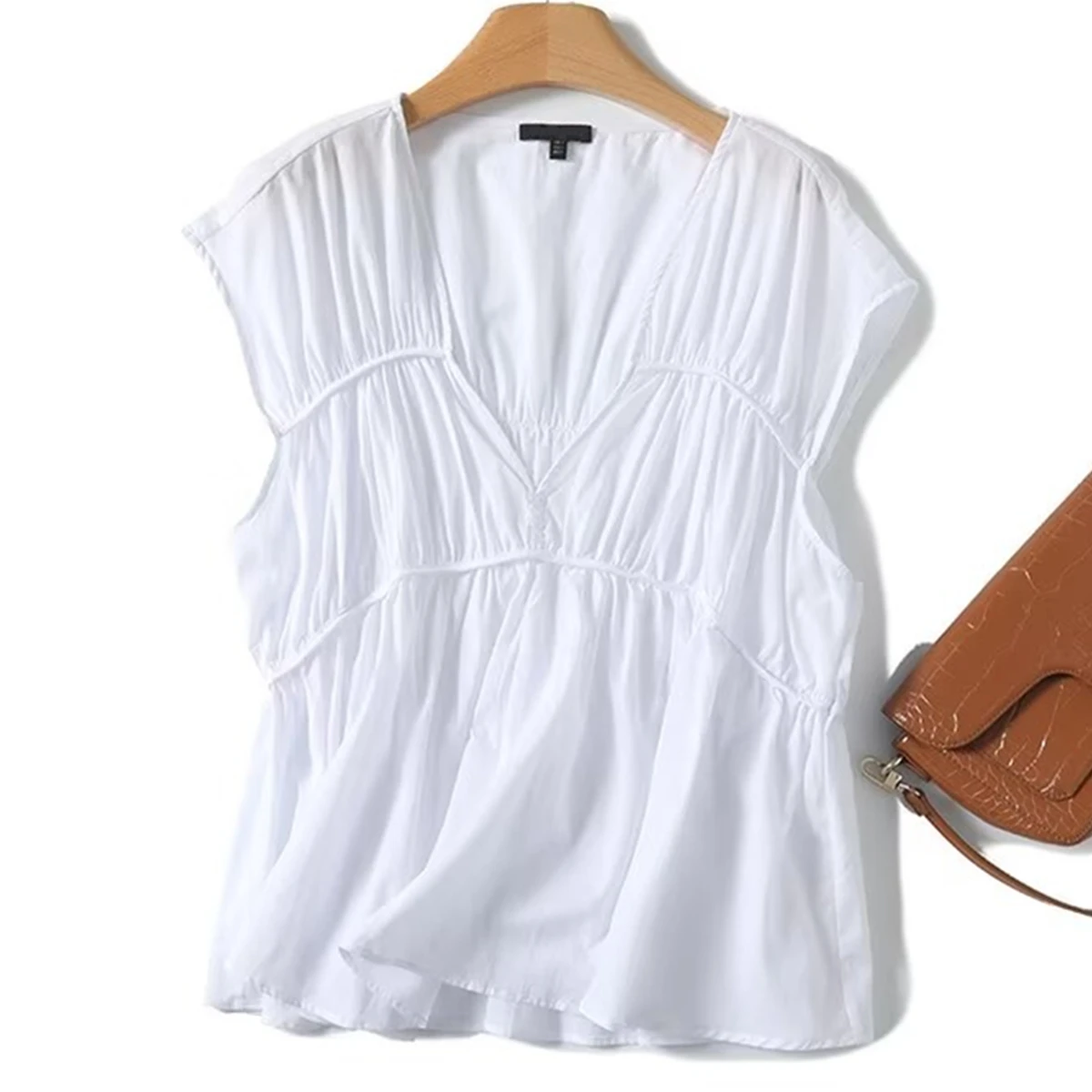 

Jenny&Dave Nordic Minimalist Solid Color Cotton Shirt Women Tops Short Sleeve Elegant Summer White Color Blouse Women