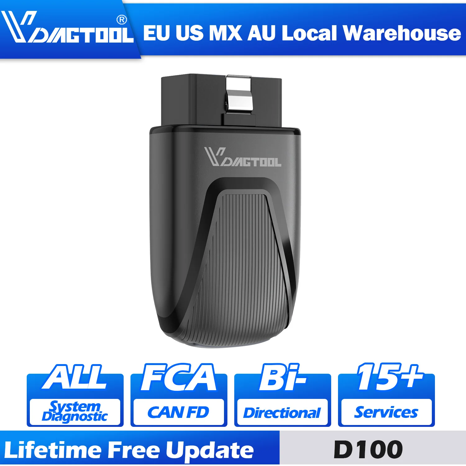 

VDIAGTOOL D100 Bluetooth OBD2 сканер 15+ пожизненное обслуживание Бесплатное обновление CAN FD FCA Полная система двунаправленного сканирования считыватель автомобильных кодов