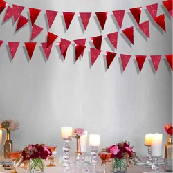 Red Engagement Valentine's Day Party Banner Decoration Paper Triangle Flag Pennant Bunting for Wedding Bridal Shower Party Decor