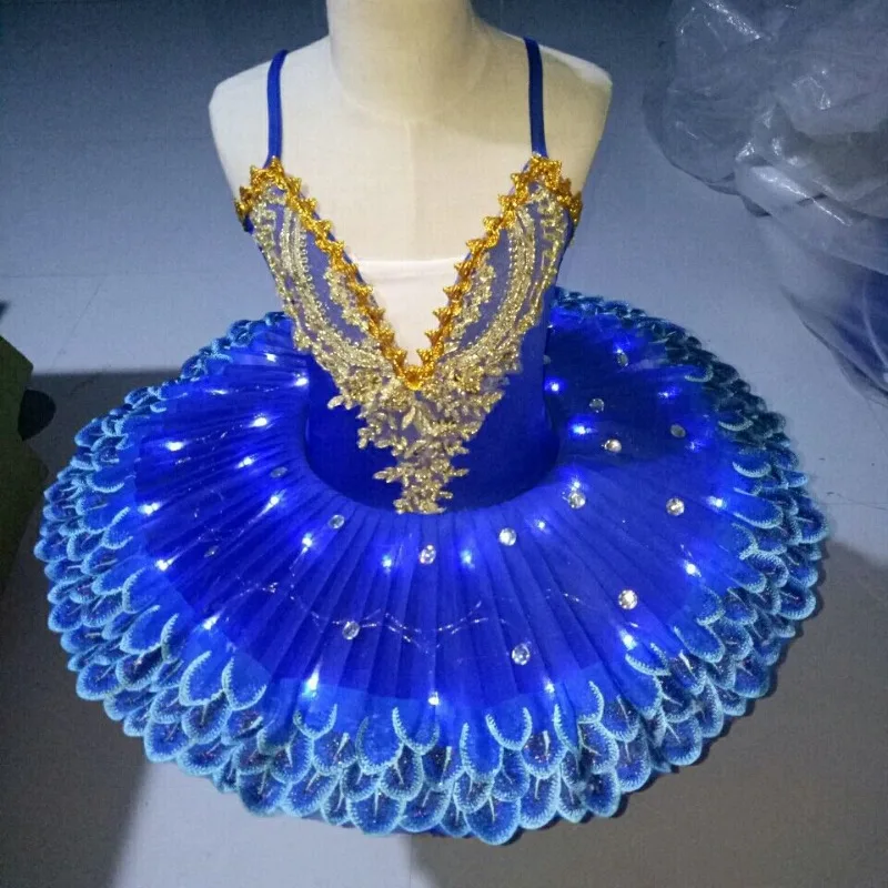 Saia tutu de balé que brilha no escuro, dança fluorescente, traje de recital, lago dos cisnes, vestido inchado, show de palco, pequeno dançarino