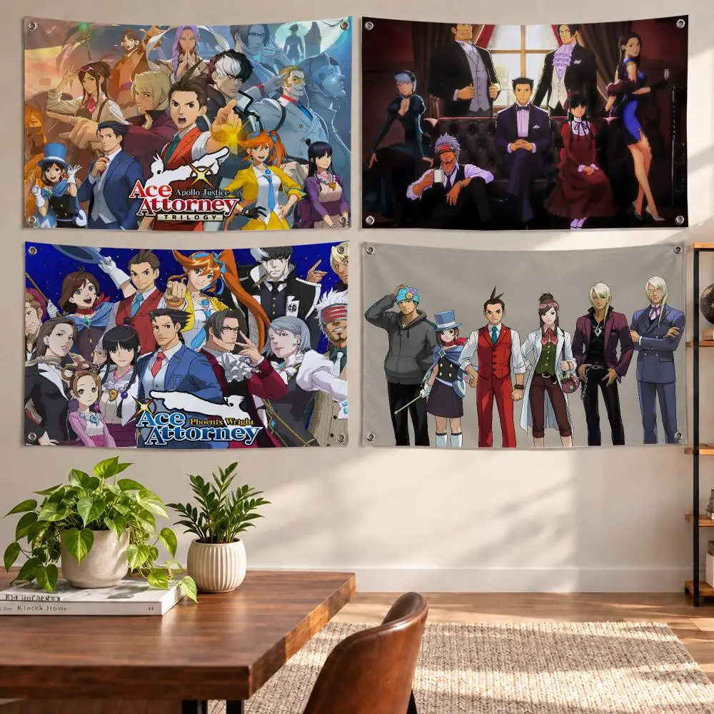 1pc Anime A-Ace Attorney Flags Aesthetic Wall Tapestry Printed Wall Hanging Living Room Party Outdoor Decor