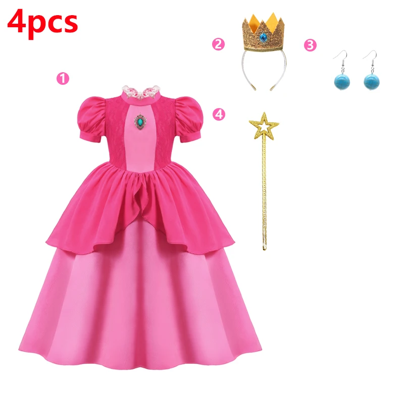 Girls Peach Princess Dress Pink Princess Cosplay Costume Carnival Party Dress Birthday Prom Princess Dress Outfits for Girls