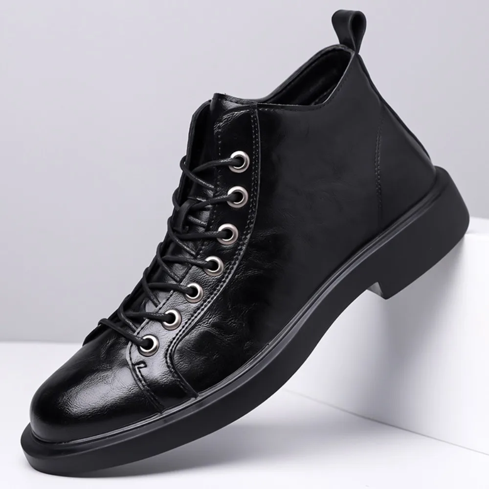 Men's Boots Round Head Lace Up Soft Bottom Medium Help Tooling Leather Boots Men's Work Shoes Short Boots Men's Large Size 46