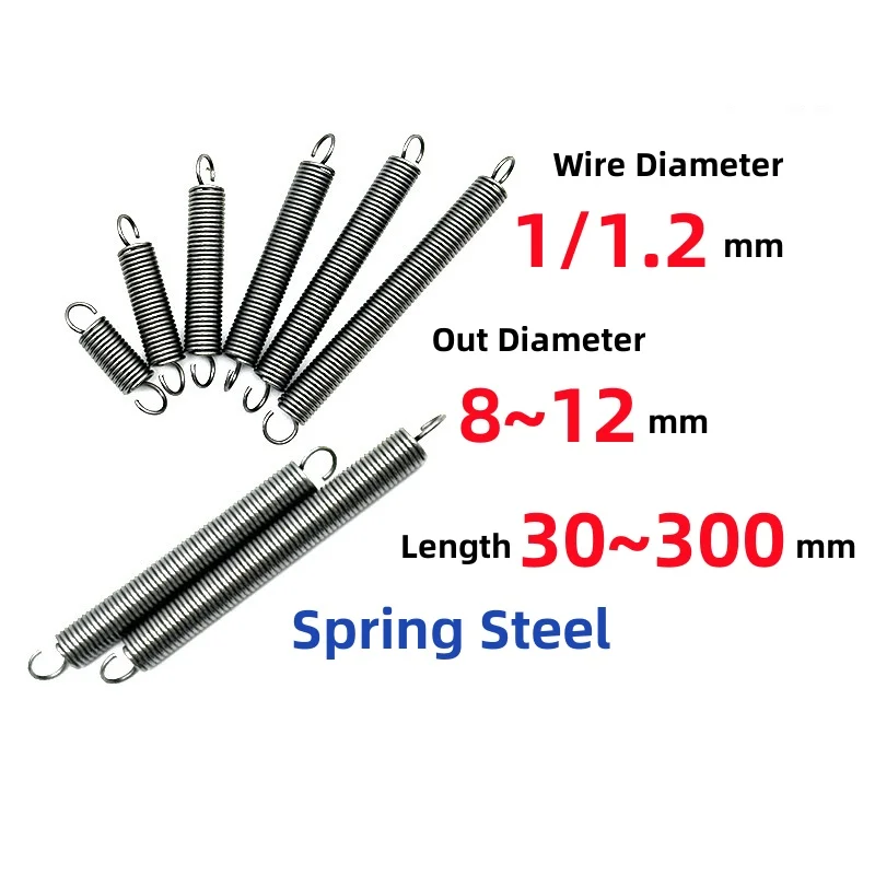 1/1.2mm Spring Steel S-hook Coil Tension Spring Pullback Coil Extension Draught Springs Outer Diameter 8~12mm