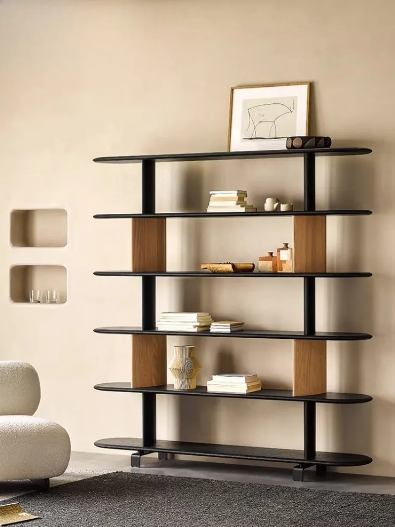Nordic, solid wood bookcase, home living room floor-to-wall storage, black bookshelf reading Z