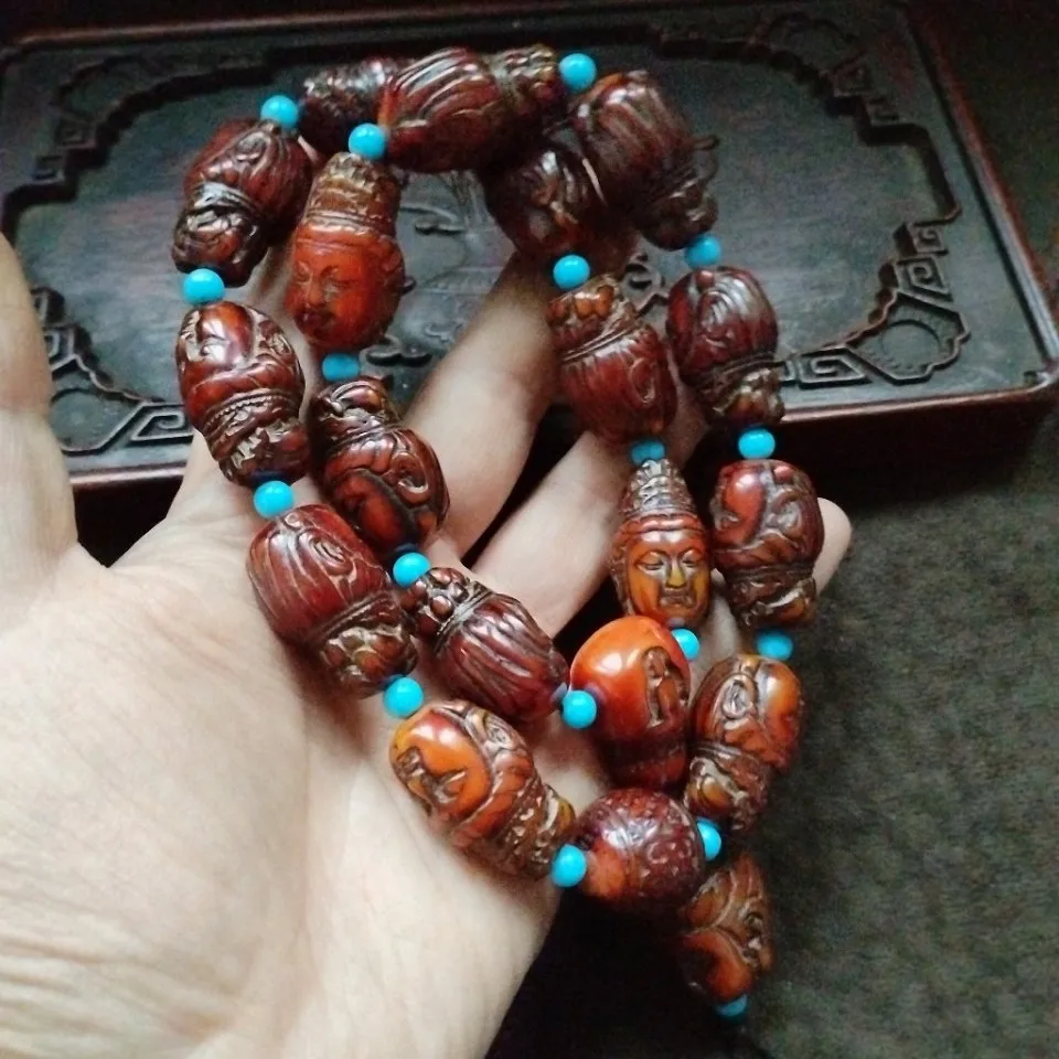 Antique Weathered Carved Portrait Beads Retro Sculpture Figurine Bead String Ethnic Handmade Ornament Craft Accessories