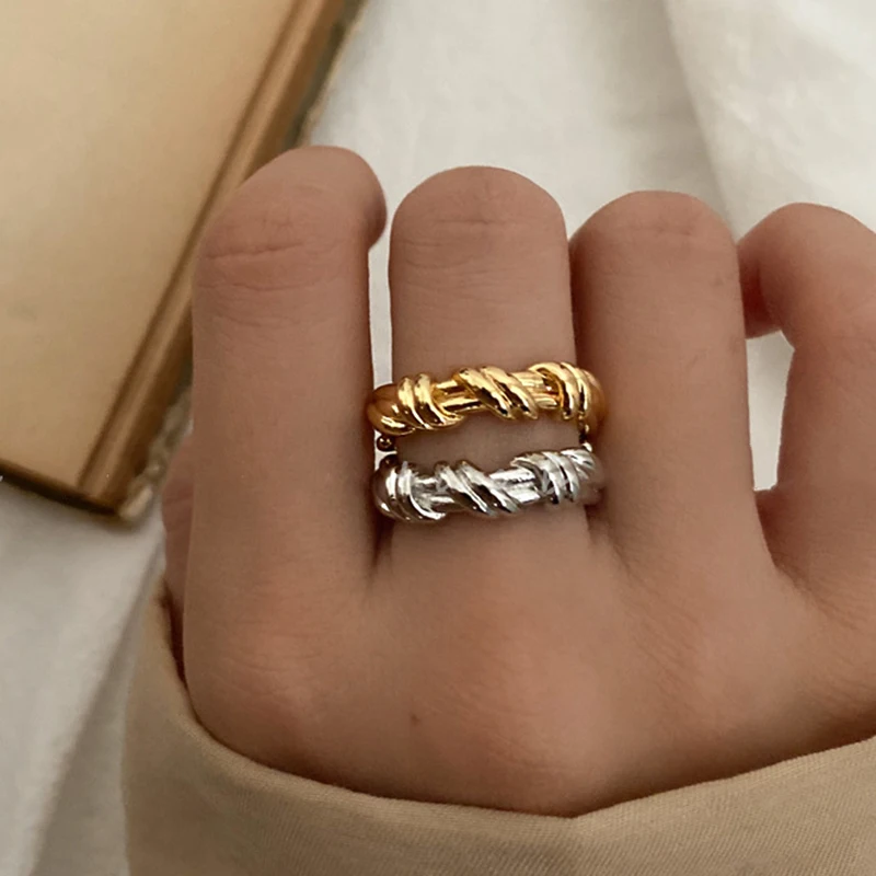 Vintage Metall Gold Farbe unregelmäßige Kurve Kreuz Twist Öffnung veränderbare Ring für Frauen Schmuck Finger Anillos Zubehör Geschenk