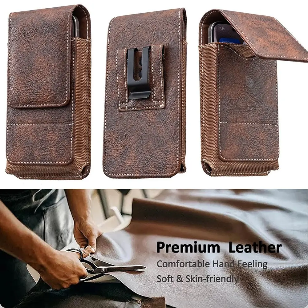 1Pcs Durable PU Leather Phone Waist Pack Outdoor Camping 5-7inch Phone Belt Clip Universal Belt Hanging Pouch For Smartphone