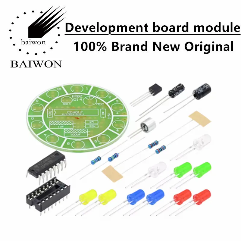 CD4017 voice controlled rotating colorful LED circulating flow light kit DIY microphone sound
