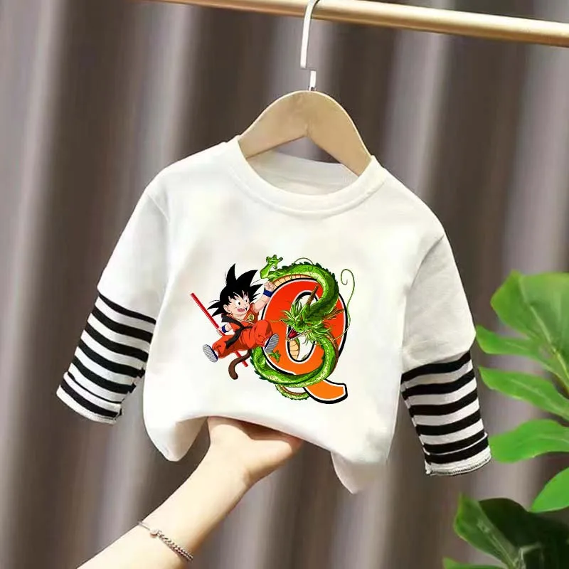 

Dragon Ball Long-sleeved T-shirt Boy Girl Japanese Anime Goku Tee Children's Cartoon Casual Striped Home Clothing Tops Clothes