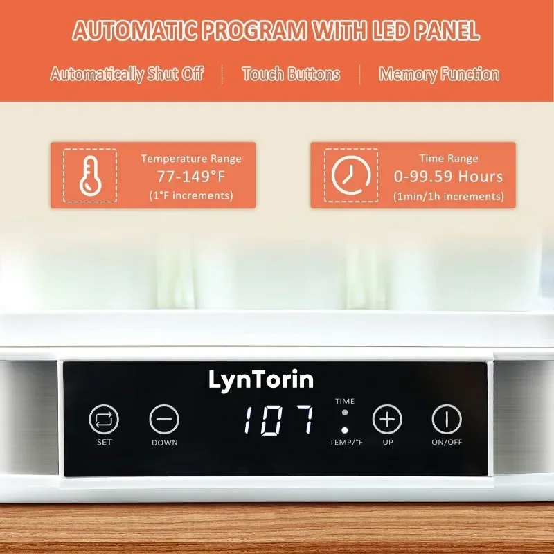 For Yogurt Maker, Automatic Digital Yogurt Maker with Adjustable Temperature & Time Control, 9pcs Glass Jars 52 Oz Stainless