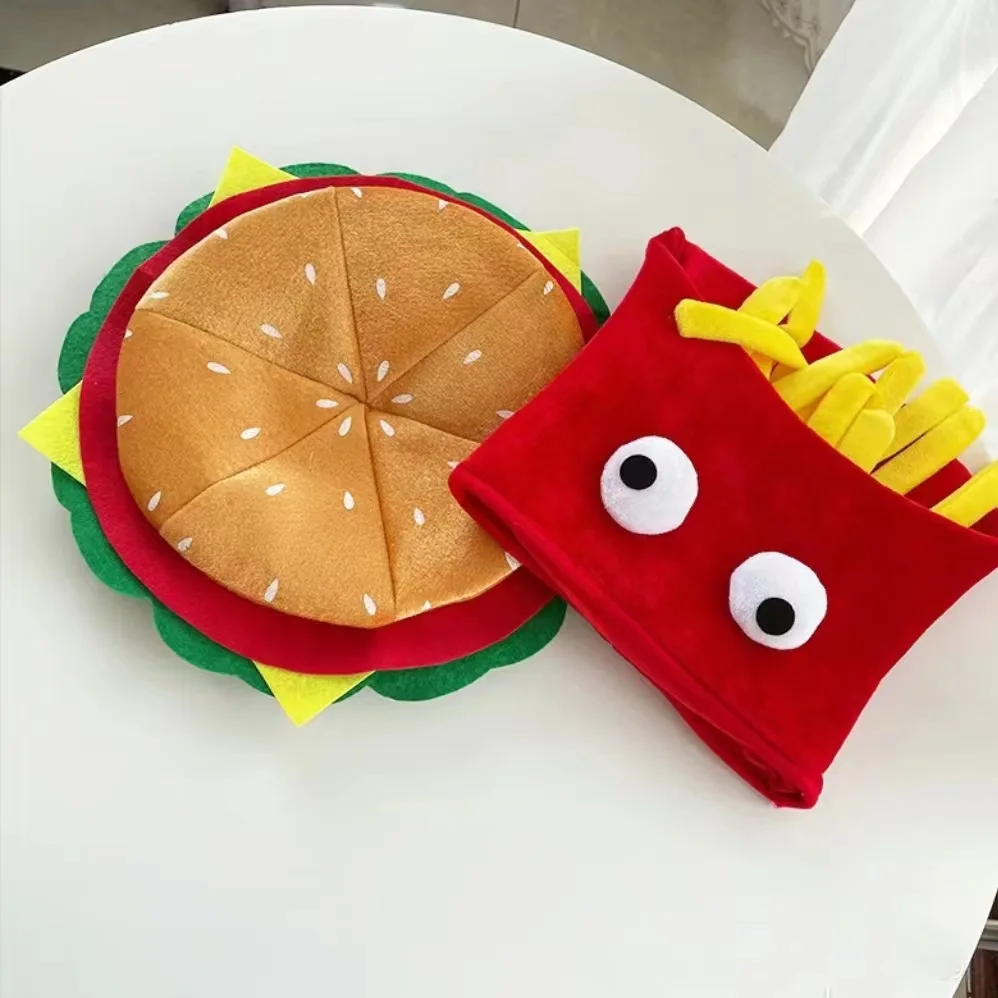 Cartoon French Fries Burger Hat Creative and Adorable Party Costume Hat Whimsical Headpiece Stage Performance Photo Prop