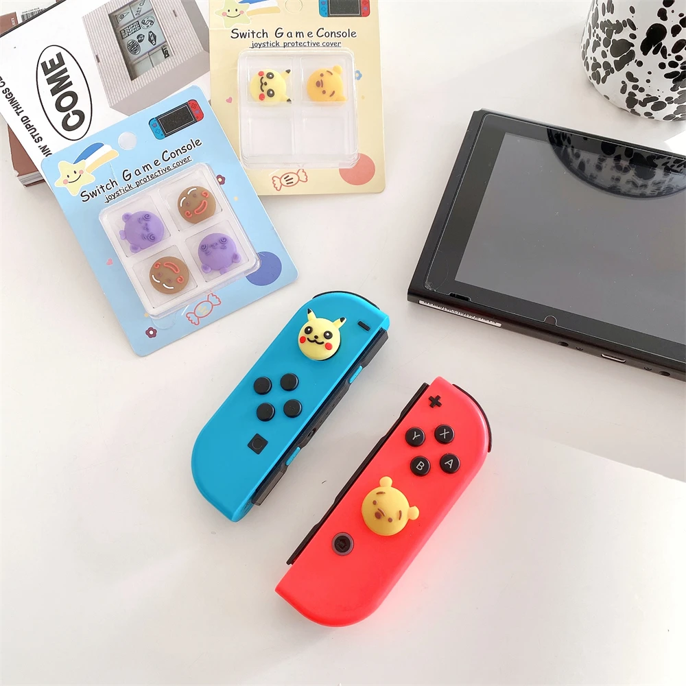 4Pcs Silicone Thumb Stick Caps Grip For Nintendo Switch NS Oled Lite Game Joystick Controller Mickey Winnie Pikachu Stitch