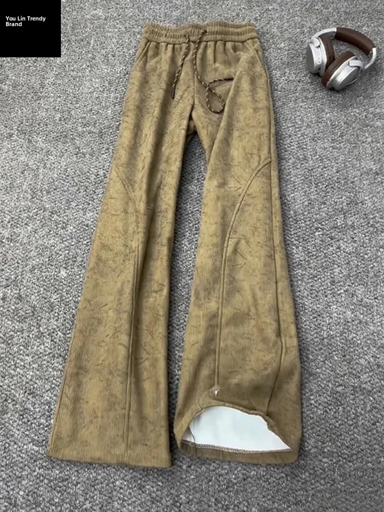 

Мужские зимние брюки-карго на флисовой подкладке, имитирующие потертости, в кофейном цвете, американский стиль, свободный крой, прямые штанины, повседневные...