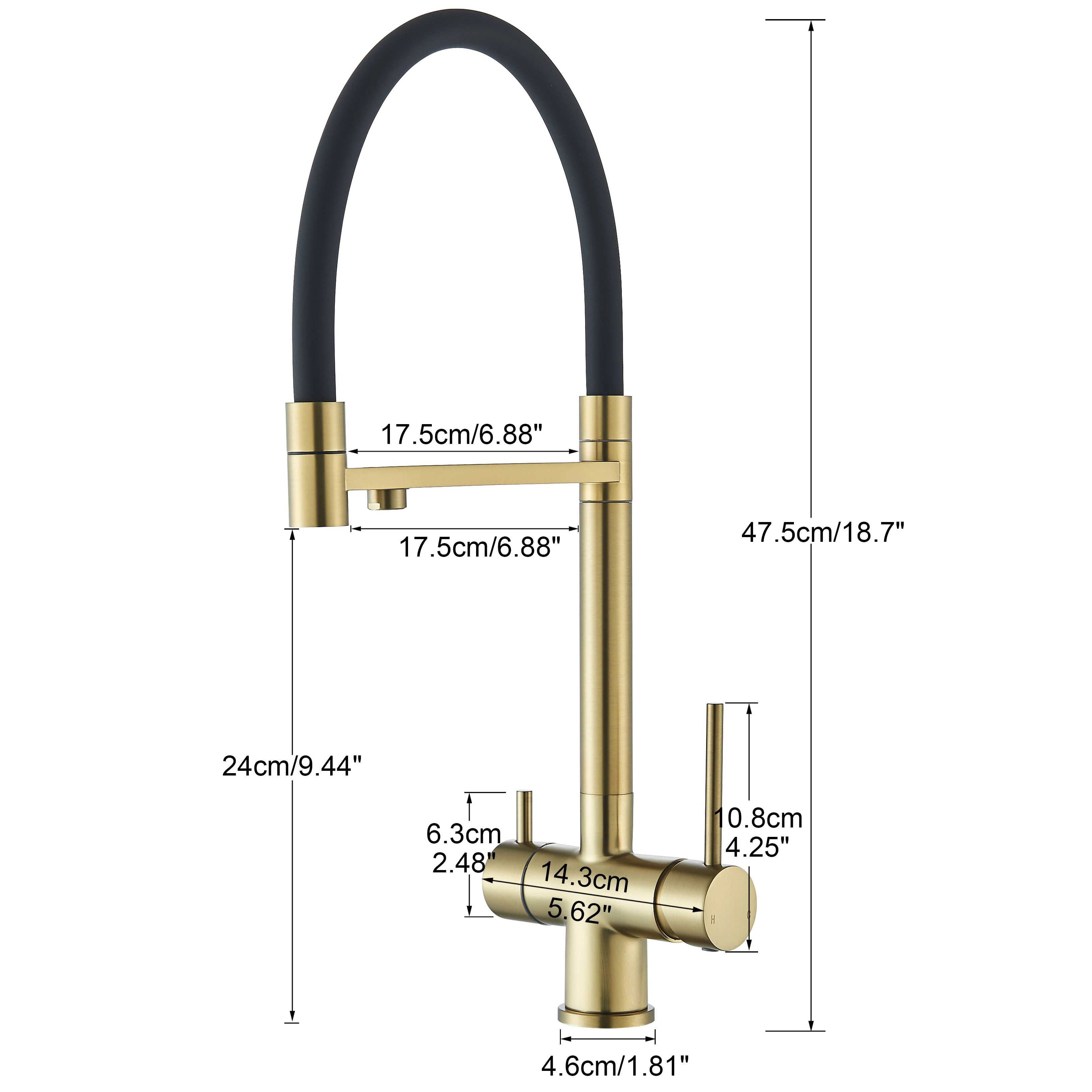 Purifier Faucets Drinking Water Tap Dual Spout Filtered Crane Hot Cold Mixer Tap Deck Mounted Brushed Gold Kitchen Faucet