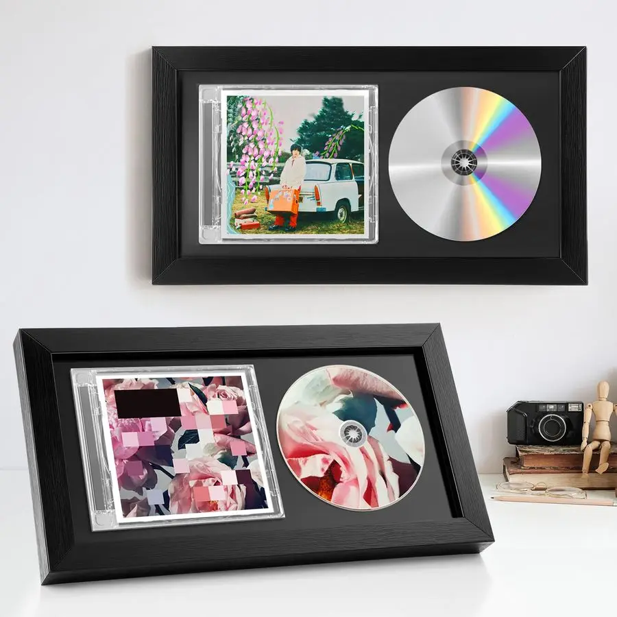 

Pcs 13.7 x 7.5 CD Frame Display Case with ShatterResistant Glass, Double Groove Record Album Frame, Self Standing with Wall Hang