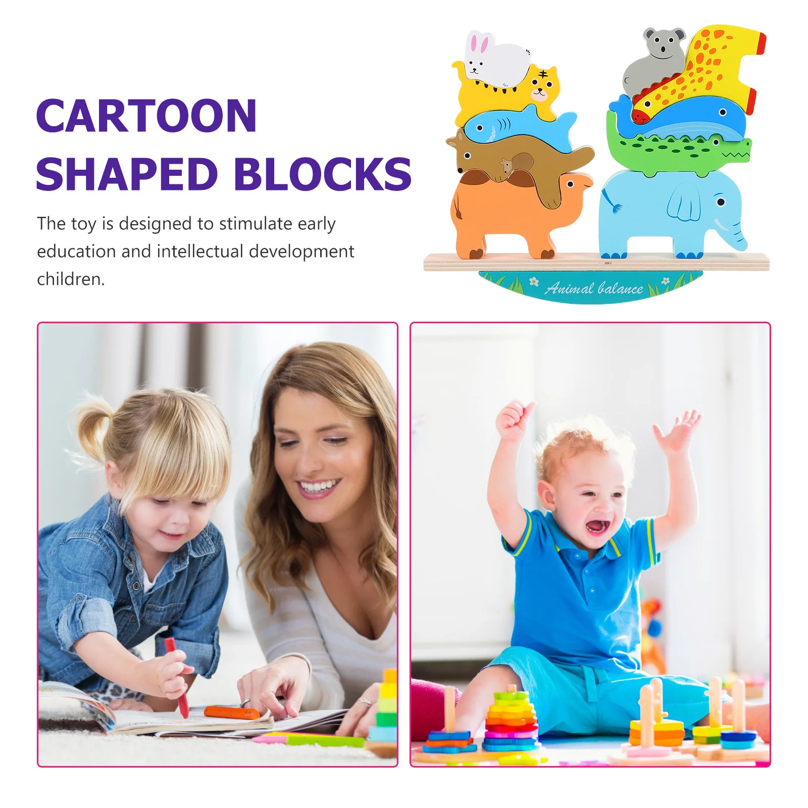 1 ensemble de blocs de dessin animé en bois pour enfants, ensemble de jeu éducatif d'apprentissage précoce, développement de la Coordination œil-main