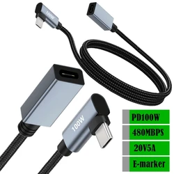 480Mbps 20V/5A 100W USB C Extension Cable 90 Degree Elbow Right Angled USB 3.1 Type C Male to Female Fast Charging Data Cable