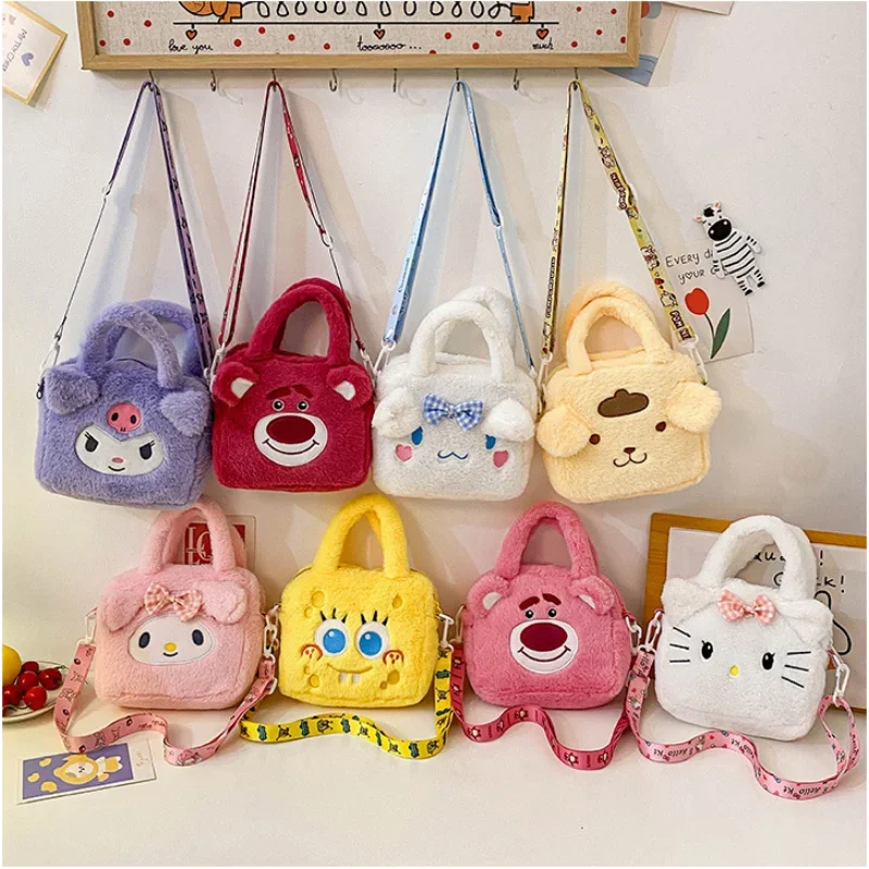 20cm Sanrio Kawaii Hello Kitty Kuromi Melody Cinnamoroll Pudding Dog Cartoon Cute Handbag Plush Change Purse Girls Birthday Gift