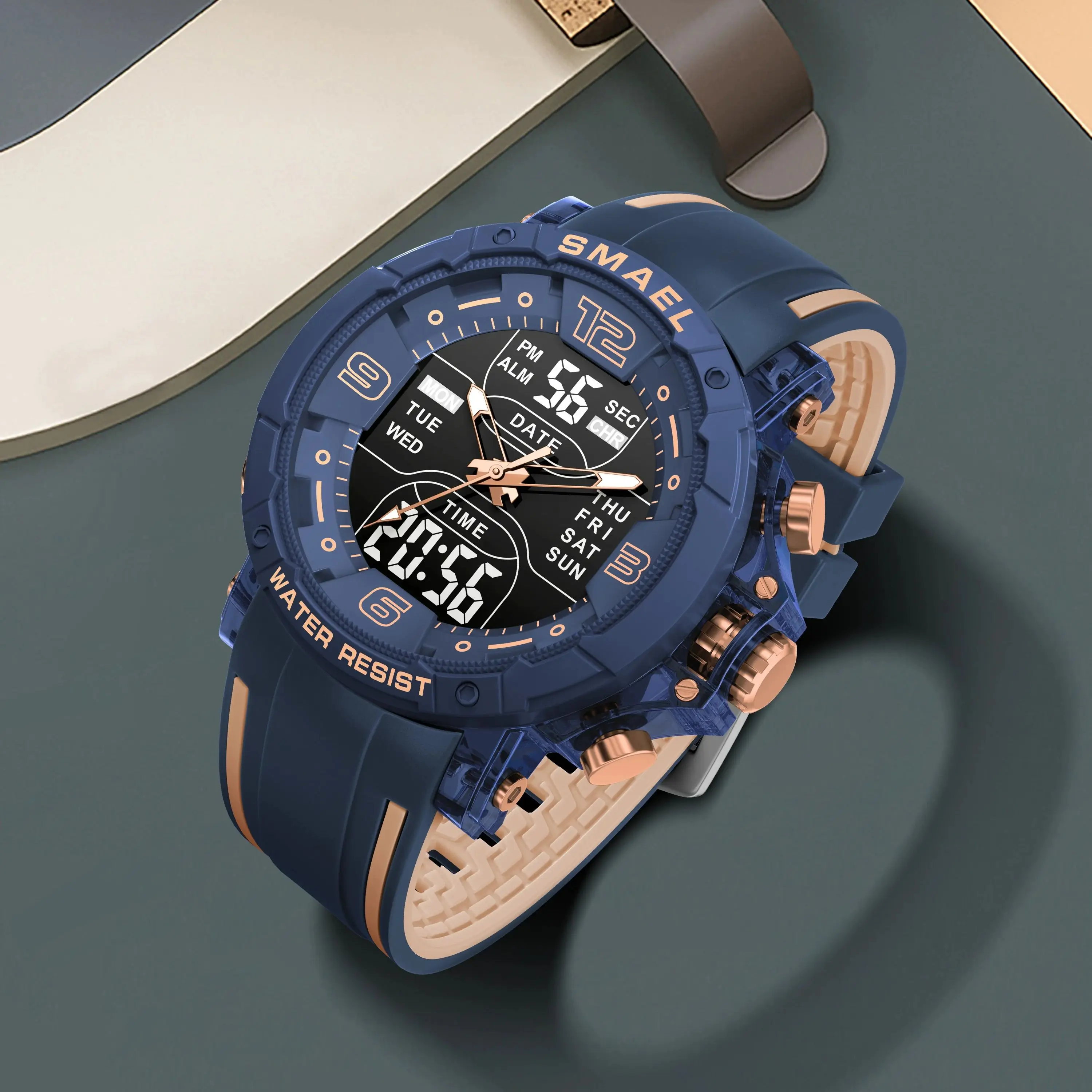 SMAEL 8140 Men‘s Business Sport Quartz Watch - 50M Waterproof Chronograph Alarm Stopwatch LED Night Light Wristwatch