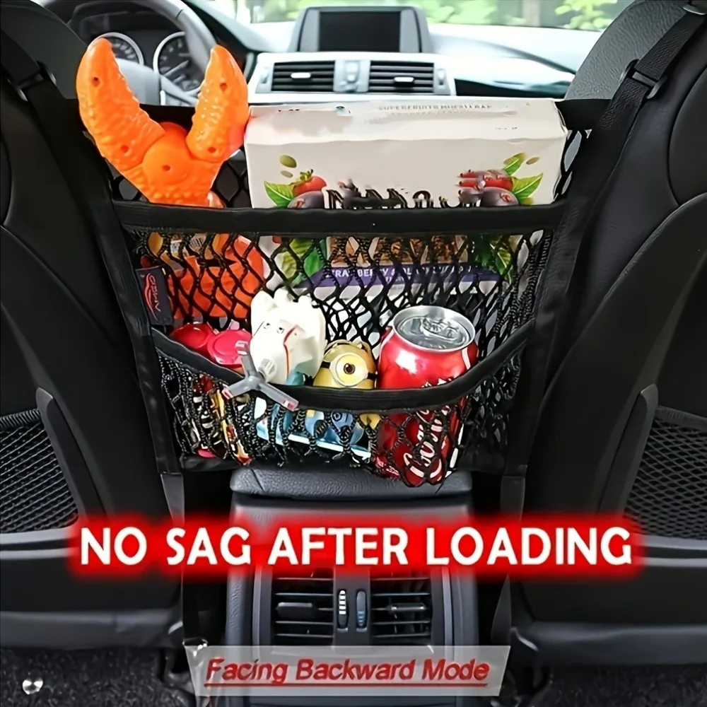 2‑In‑1 Elastic Car Seat Gap Storage Net Bag Stretchable Seat Organizer Pocket Pet Barrier Divider Isolate Pets For Sedan SUV MPV