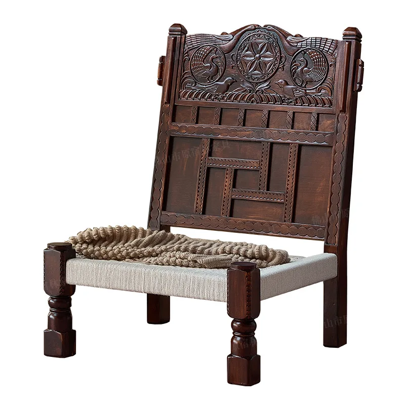 Solid wood carved sofa chair homestay creative hand-woven sofa chair