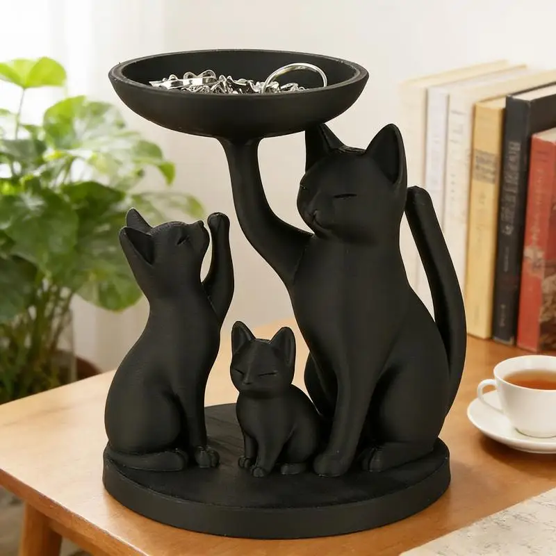 Black Cat Jewelry Tray, Desktop Jewelry Storage Tray, Decorative Items For Home Desktop Decoration & Storage Makeup Storage