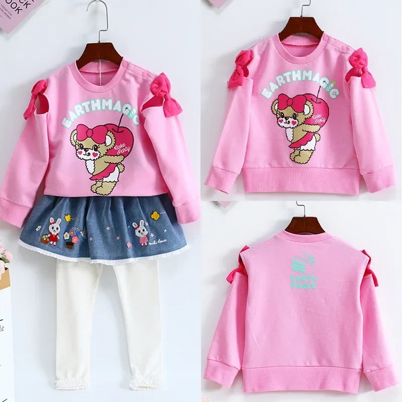 

EM Children's Clothing Japanese Tide Brand Girls Loose Fashion Magic Bear Sweater Bow Long Sleeves With A Sweet Princess Style