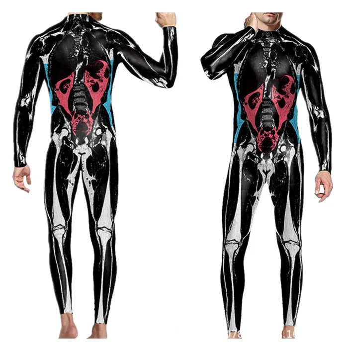 Skelett-Knochen-Blumen-Schädel 3D-Druck Anzug für Damen und Herren, Muskel-Menschenkörper-Jumpsuit, Halloween-Party-Cosplay-Kostüme – Detail 13