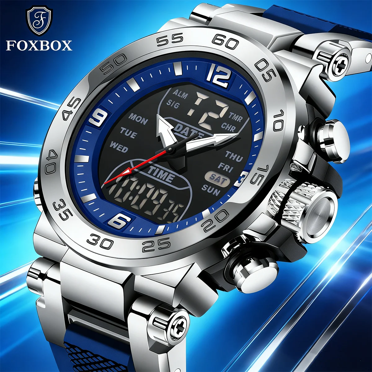 

FOXBOX Sport Watches Men Fashion Diver Watch Men Top Brand Luxury Business Waterproof Military Chronograph Relógio Masculino+BOX