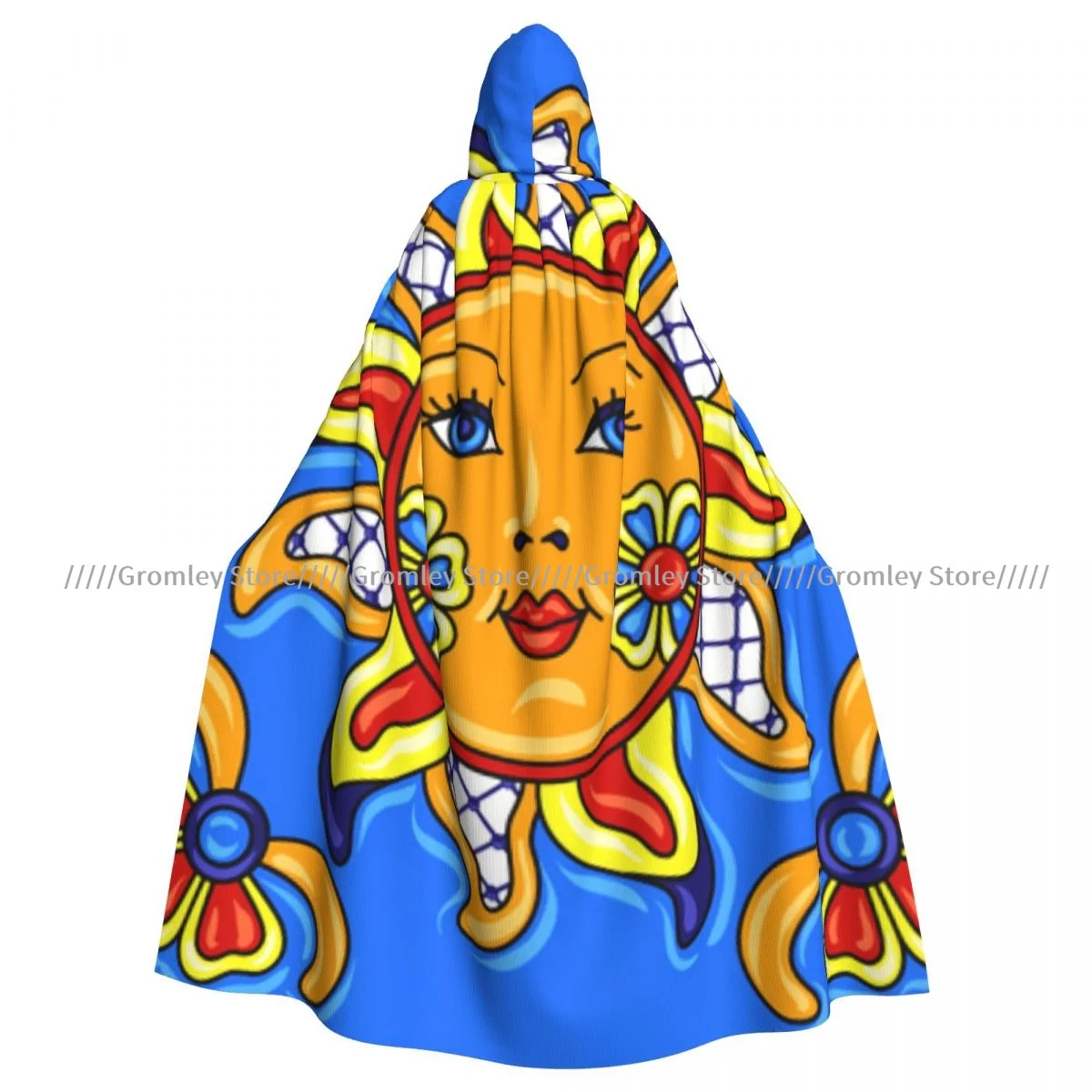 Adult Mexican Talavera Ceramic Tile Cloak Cape Hooded Medieval Costume Witch Wicca Vampire Halloween Costume Dress Coat