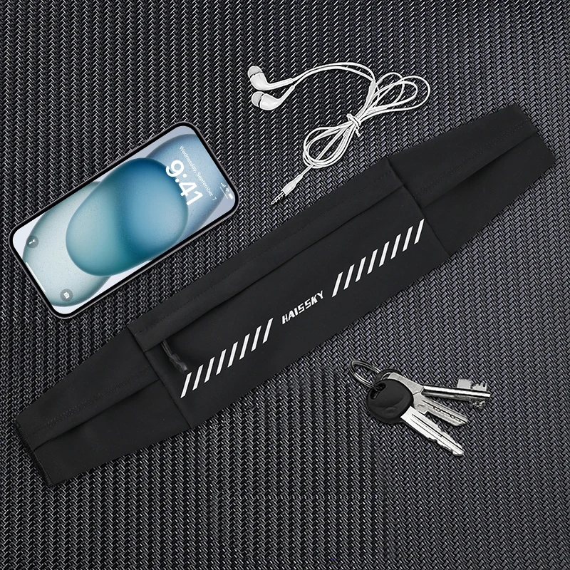 HAISSKY Elastic Sports Running Bags For iPhone 17 16 15 14 Pro Max 17Air 16E 16 Plus Reflective Zipper Waistband Belt Waist Pack