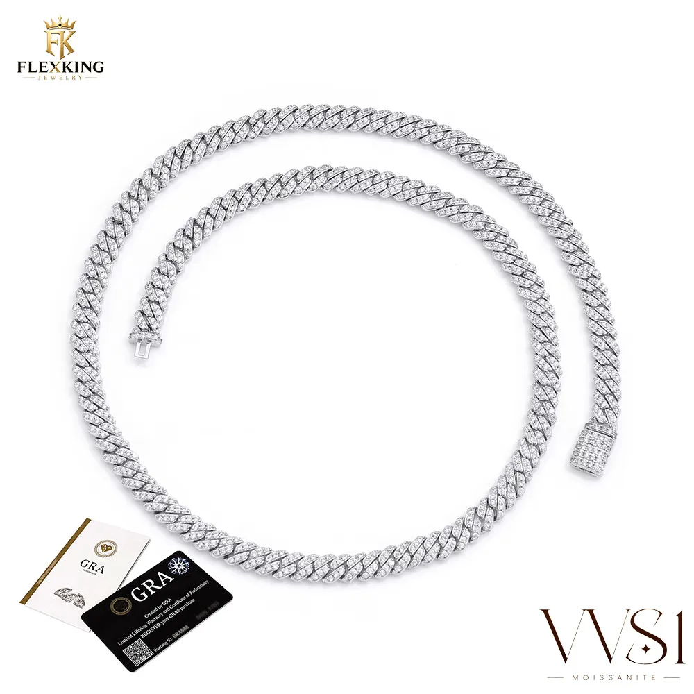 FLEXKING 6mm 8mm Brass Iced Out VVS1 Moissanite Cuban Link Necklace Hip Hop Jewelry For Men & Women Pass Diamond Tester