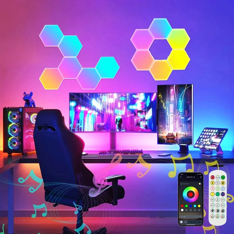 Smart RGBIC LED Hexagonal Gaming Lights Music Sync App Control Creative Wall Light for Indoor Gaming Decor